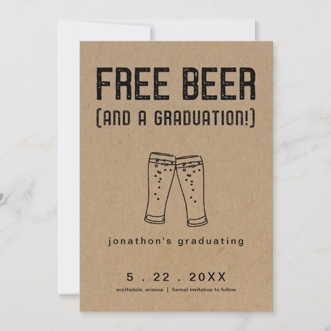 Invitation Gratuit Graduation amusante de la bière Enregistre (Devant)