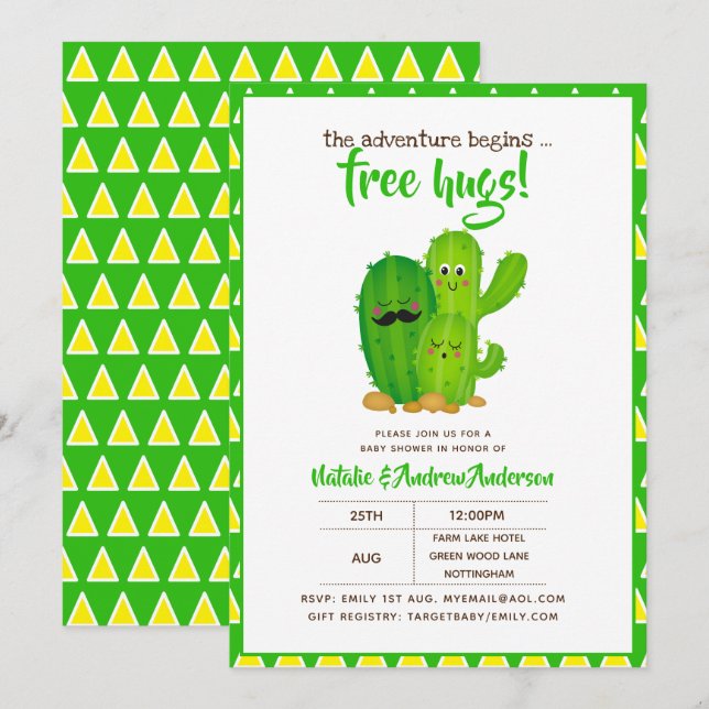 Invitation Gratuit Huiles Cactus Famille Moderne Jaune Vert (Devant / Derrière)