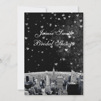 Invitation Gravé #2 Ligne d'horizon NYC Noir Wht Hrt Mariage 