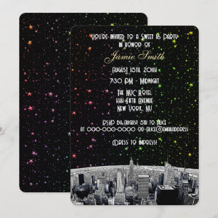 Invitation Grave NYC Skyline 2 Arc-en-Ciel Sweet 16 V