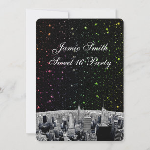 Invitation Gravé NYC Skyline 2 Rainbow Star Sweet 16 V