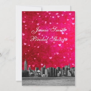 Invitation Gravée NYC Skyline Hot Pnk Red Hrt Enterrement de