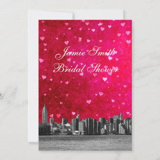 Invitation Gravée NYC Skyline Hot Pnk Red Hrt Enterrement de