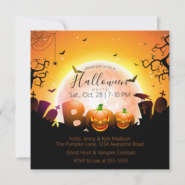 Invitation Graveyard Boo Jack olantern Halloween Party (Devant)