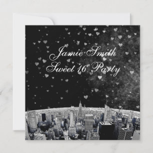 Invitation Gravure de la skyline de NYC #2 Cœur noir blanc Sw