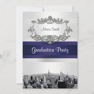 Invitation Gravure de la skyline de NYC 2 fond blanc ruban bl
