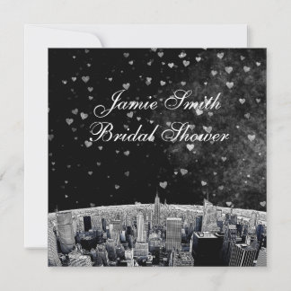 Invitation Gravure de la skyline de NYC #2 Noir et Blanc Cœur