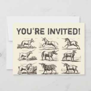 Invitation Gravure de licorne antique spécimen de zoologie vi