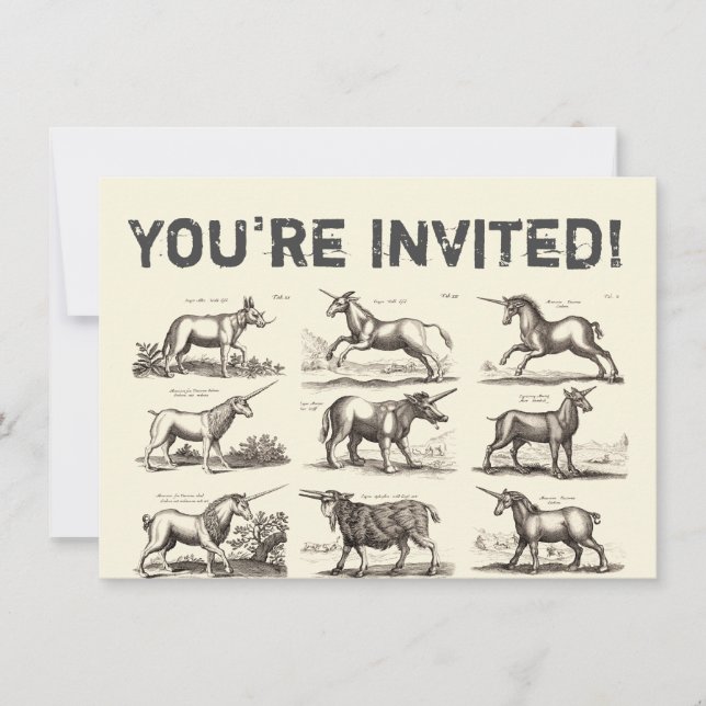Invitation Gravure de licorne antique spécimen de zoologie vi (Devant)