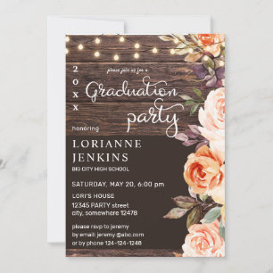 Invitation Gravure et broyage Floral Rustic Graduation v2