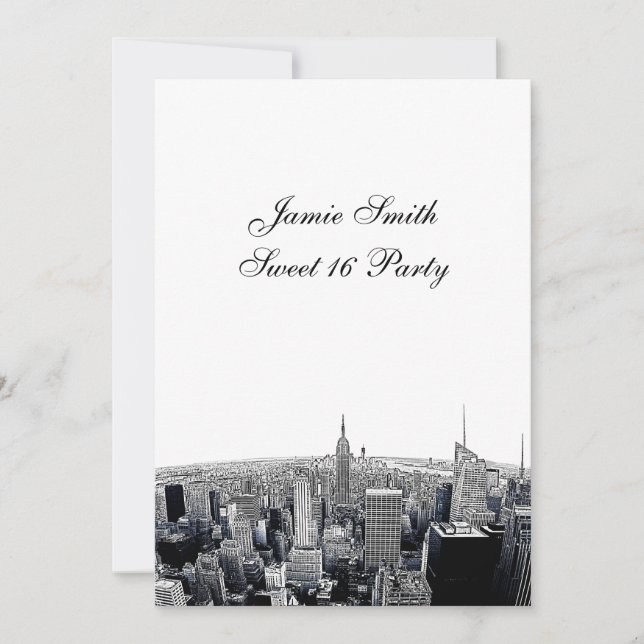 Invitation Gravure NYC Fisheye Skyline 2 NB Douce 16 V (Devant)