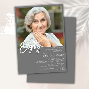 Invitation Gray 80th Birthday Photo