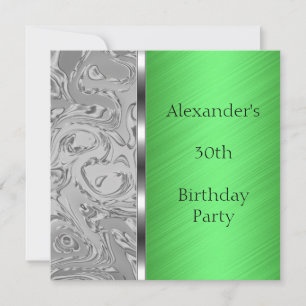 Invitation Gray Abstrait & Green Birthday Event