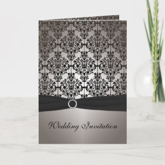 Invitation Gray and Black Damask Card Style Mariage Inviter