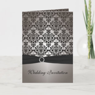 Invitation Gray and Black Damask Card Style Mariage Inviter