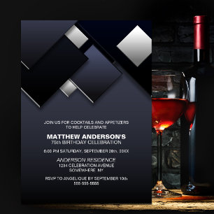 Invitation Gray Black 75th Cocktail Anniversaire