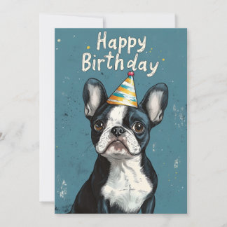 Invitation Gray-Blue Boston Terrier fête d'anniversaire