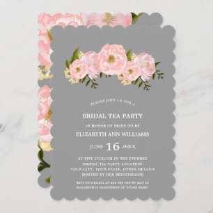 Invitation Gray   Blush Pink Peonies fête de thé nuptiale