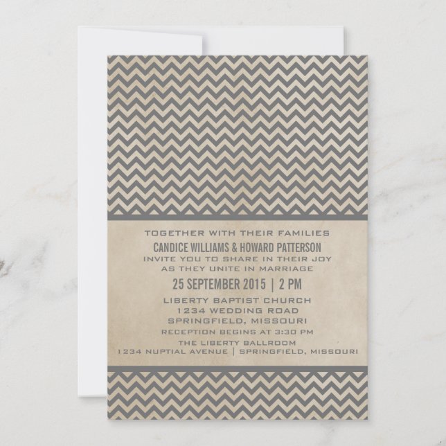Invitation Gray Chic Chevron Mariage Inviter (Devant)