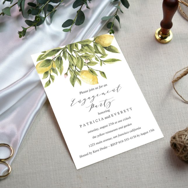 Invitation Gray | Citrons et feuillage Mariage (Créateur téléchargé)
