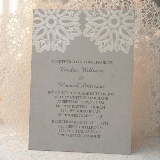 Invitation Gray Elegant Lace Wedding Inviter (Gray Elegant Lace Wedding Invite)