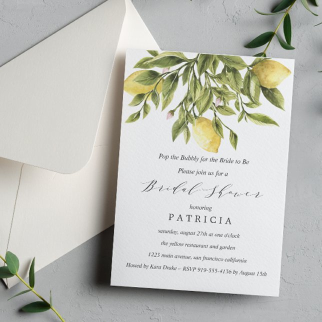 Invitation Gray | Fête des mariées Mariage citrons et feuilla (Créateur téléchargé)