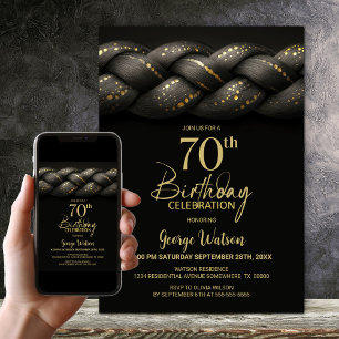 Invitation Gray Gold Braid 70e fête d'anniversaire