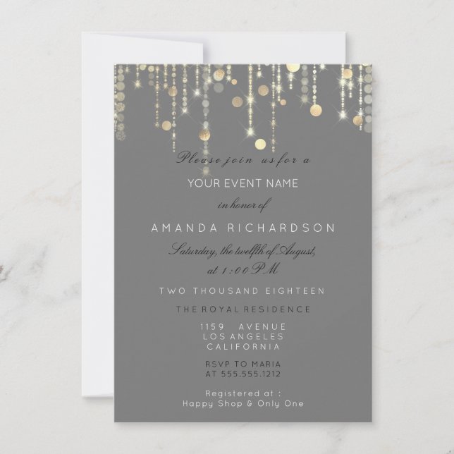 Invitation Gray Gold Drives Confetti Naissance nuptiale (Devant)
