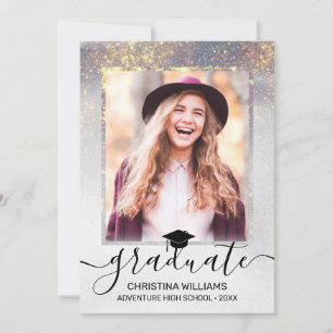 Invitation Gray Gold Sparkles Photo Virtual Graduation Party
