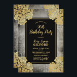 Invitation Gray | Gold Victorian Lace 90th Birthday Party<br><div class="desc">Ce motif en dentelle vintage a pris une nouvelle vie avec cette riche et élégante feuille d'or sur une invitation à fêter d'arrière - plan en soie gris à noir en détresse, qui peut être personnalisée pour n'importe quel âge. Conception par Holiday Hearts Designs (droits réservés) incorporant des éléments vintages....</div>