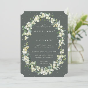 Invitation Gray Green Snowberry+Eucalyptus Mariage d'hiver
