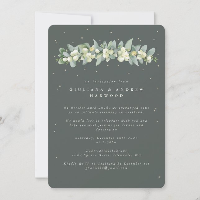 Invitation Gray Green Snowberry+Eucalyptus Réception de maria (Devant)