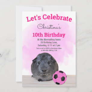 Invitation Gray Guinée Pig Girly Pink Football Ball Custom