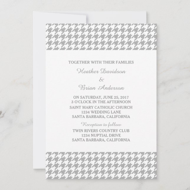 Invitation Gray Houndstooth Mariage Inviter (Devant)