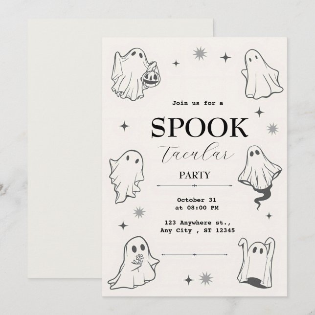 Invitation Gray Illustration Fête d'Halloween (Devant / Derrière)