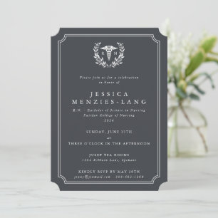 Invitation Gray Infirmière inscrite Caduceus+Laurel Wreath