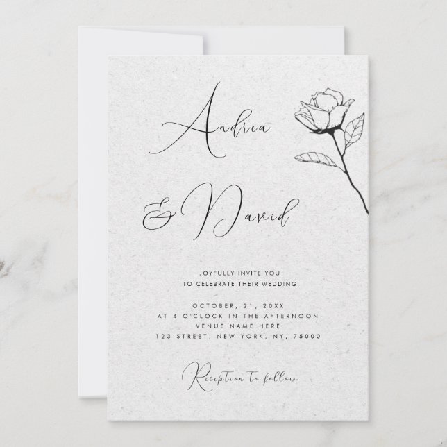 Invitation Gray Kraft Look Rose QR Code RSVP Mariage (Devant)