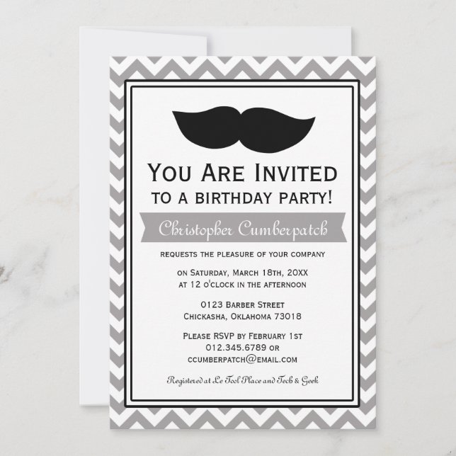 Invitation Gray Mustache Chevron (Devant)