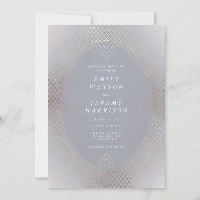 Invitation Gray Or Oval Géométrique Art Déco Gatsby Mariage (Devant)