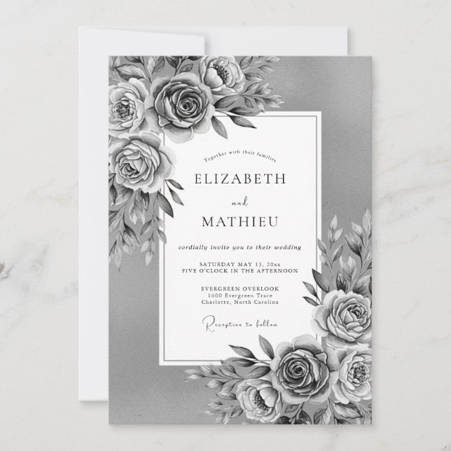 Invitation Gray Painterly Floral Romance Wedding (Devant)