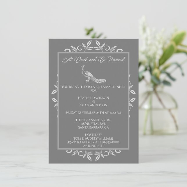 Invitation Gray Peacock Flourissant Dîner de répétition Invit (Debout devant)