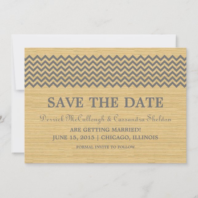 Invitation Gray Rustic Chevron Enregistrer l'Invitation de da (Devant)