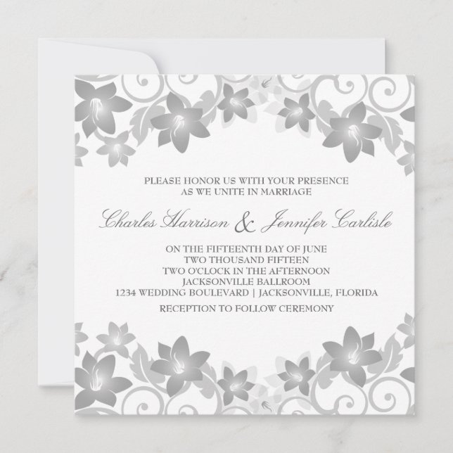 Invitation Gray Simple mariage floral Inviter (Devant)