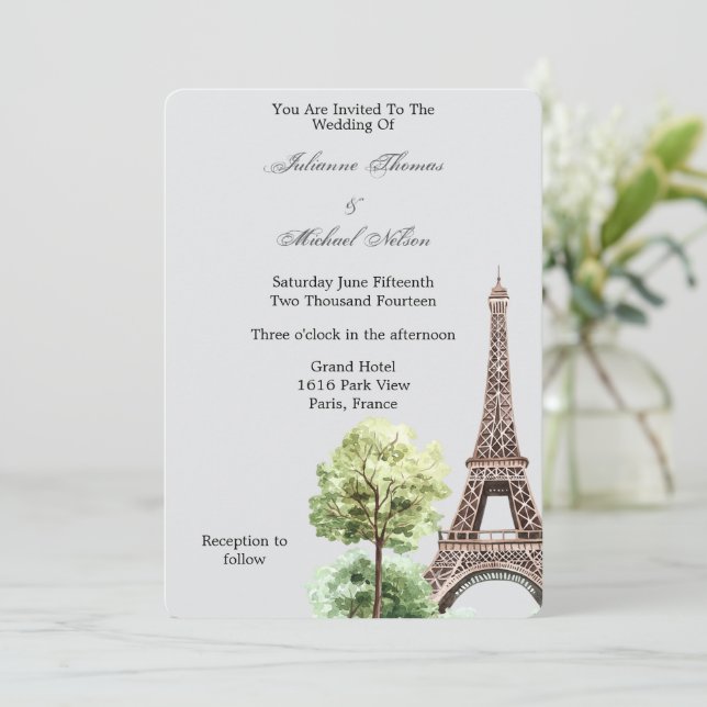 Invitation Gray Tour Eiffel Paris Mariage (Debout devant)