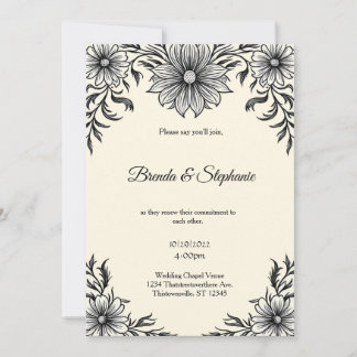 Invitation Gray Watercolor Ink Roses Vintage Goth 