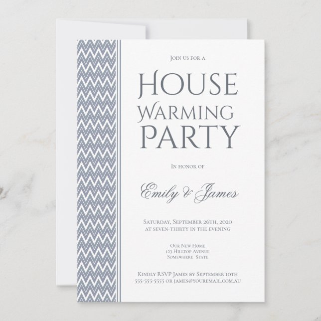 Invitation Gray White Chevron House Party (Devant)