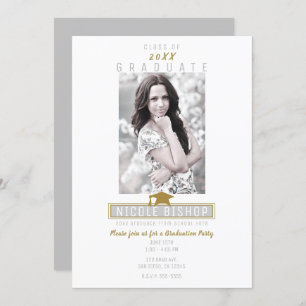 Invitation Gray White & Gold Modern Photo Party Graduation