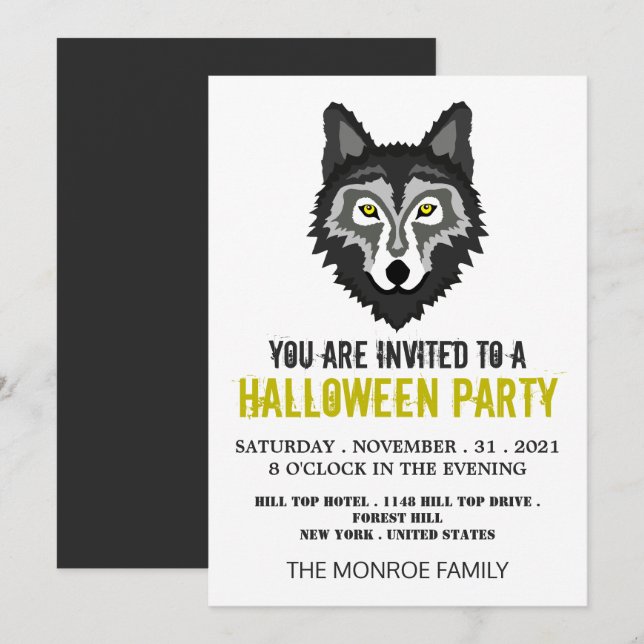 Invitation Gray Wolf, Parti d'Halloween (Devant / Derrière)