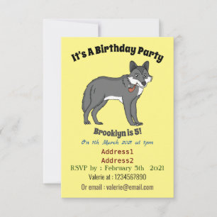Invitation Gray wolf with pipe cartoon