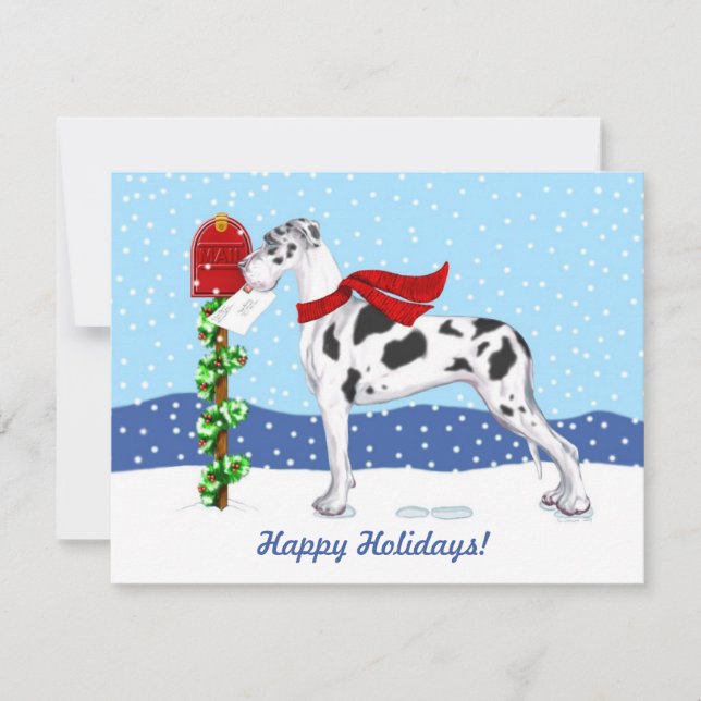 Invitation Great Dane Christmas Mail Harlequin UC (Devant)